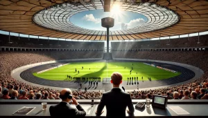 Fußballkommentator spricht im Parlament