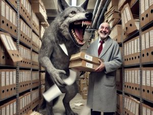 Scholz bei der Fütterung des Reißwolfs