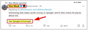 Elon Musk sagt es auf Deutsch: „Der SPIEGEL ist korrupt!“