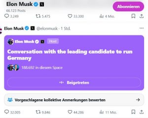 Ein historisches Gespräch: Elon Musk und Alice Weidel im X-Space 