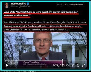 Das ZDF meldet aus Washington: „Gute Nachricht! Es wird nicht am ersten Tag schon der Frieden ausbrechen“