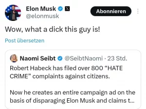 Musk nennt Habeck „Pimmel“. Schickt der jetzt den Internationalen Strafgerichtshof?