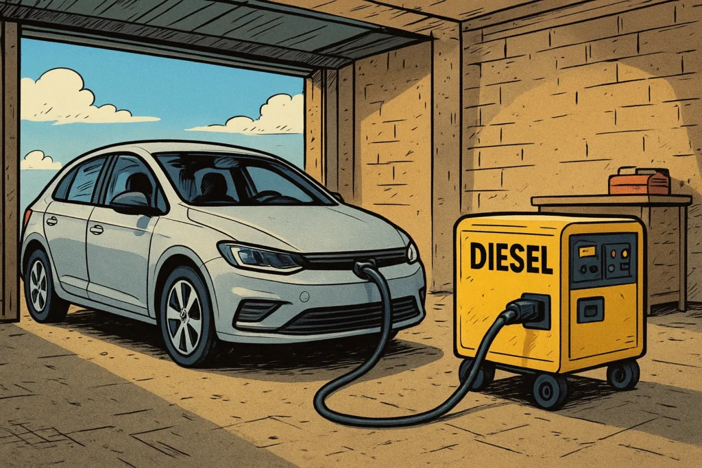 So schaffen wir den Umstieg … mit dem glorreichen Dieselgenerator als ultimative Antwort auf die Elektromobilität