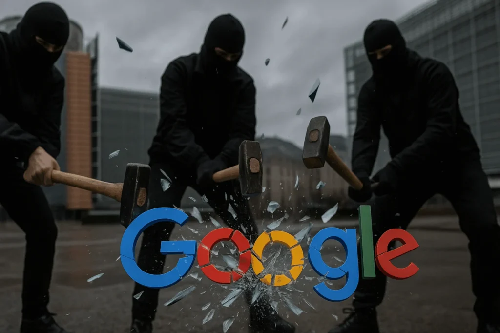 Aktivisten wollen Google-Logo zerschlagen – Bücherverbrennung 2.0 in Brüssel