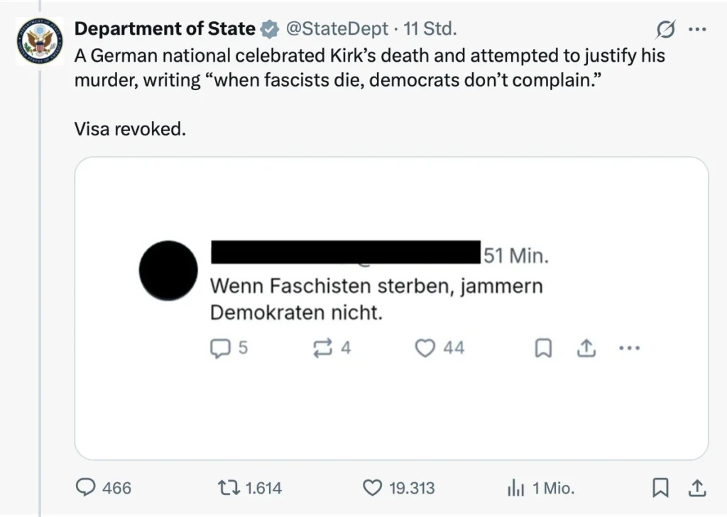 Tod von Charlie Kirk gefeiert: USA entziehen mehreren Ausländern Visa