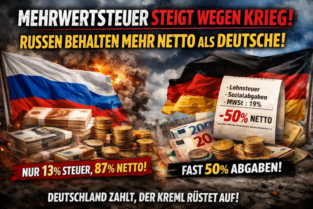Mehrwertsteuer steigt wegen Krieg – trotzdem bleibt Russen mehr Netto als Deutschen