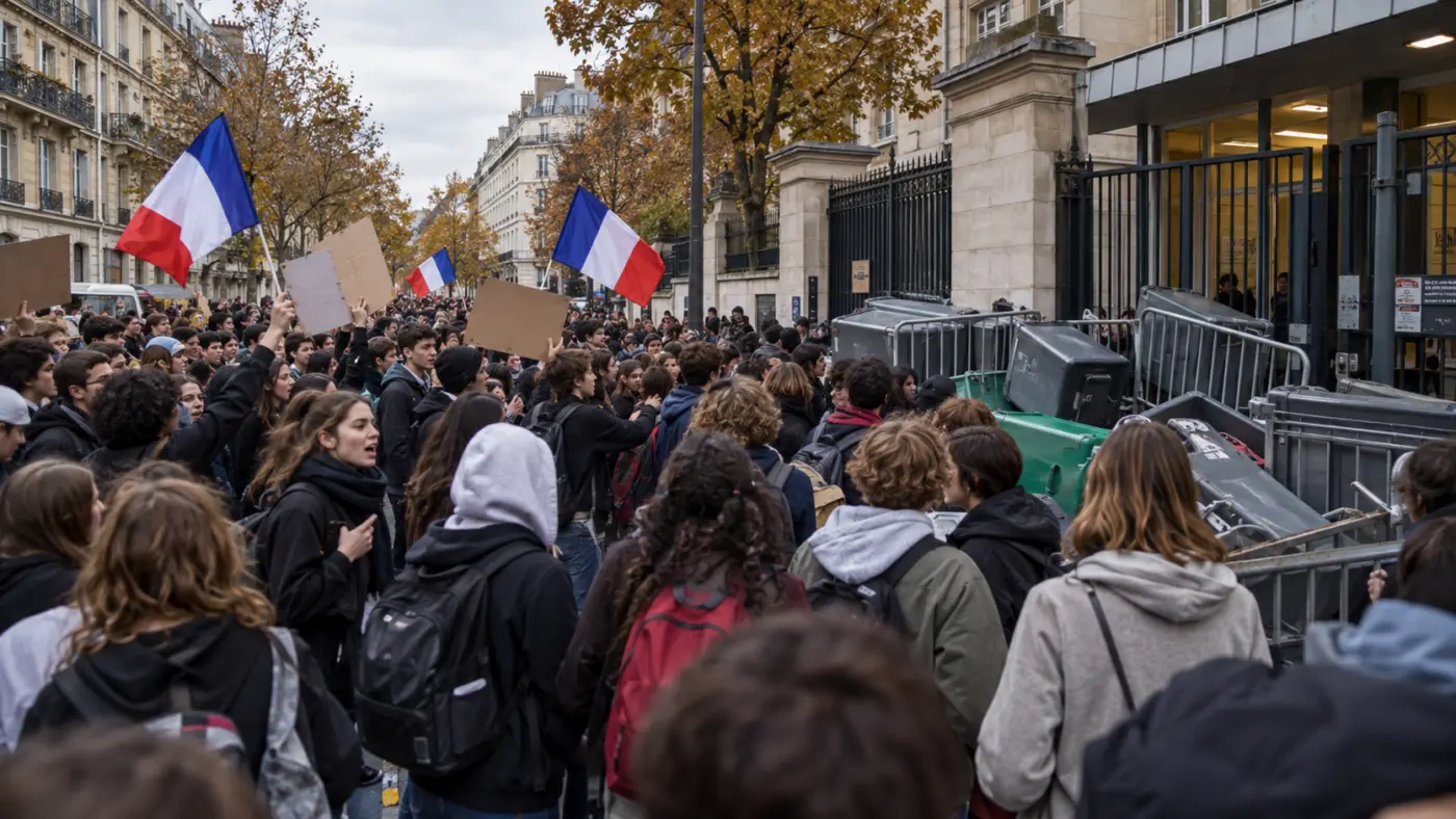 Symbolbild einer Schülerdemonstration vor einem französischen Gymnasium